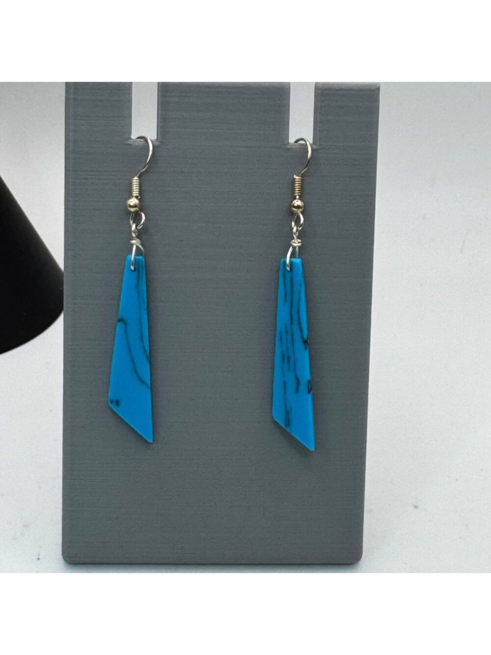 Vintage Howlite Slab Blue Dangle Earrings Marble Statement Jewelry 2" Southwest